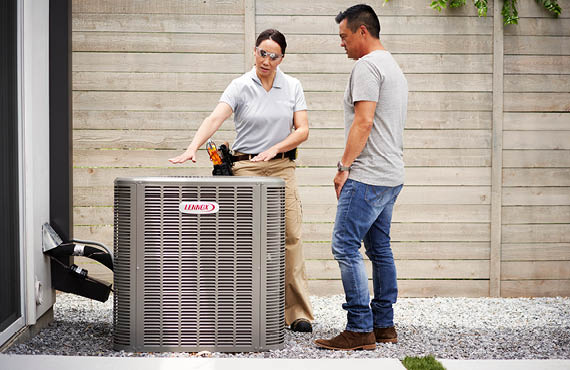 ac unit worker and customer